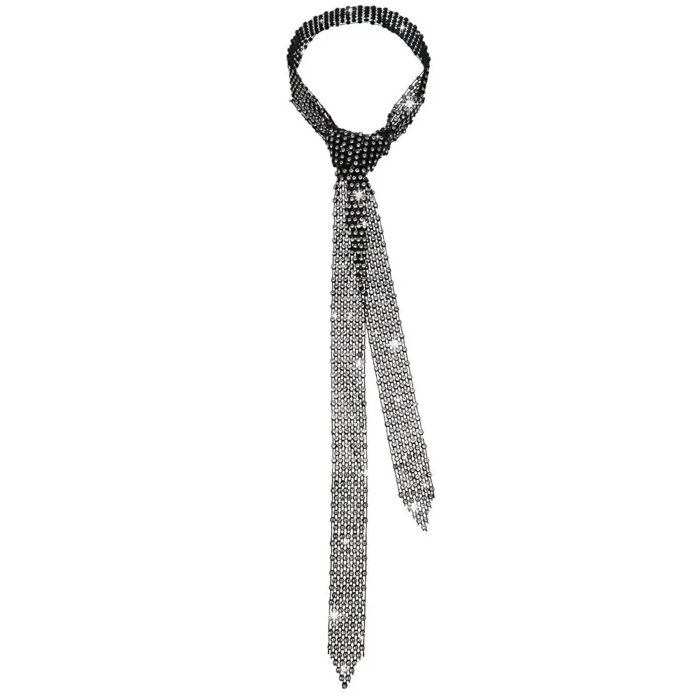 Trendy 1.3M Long Bling Scarf Neckerchief Sparkling Luxury Shiny Rhinestones Tie Choker Necklace Jewelry Collar