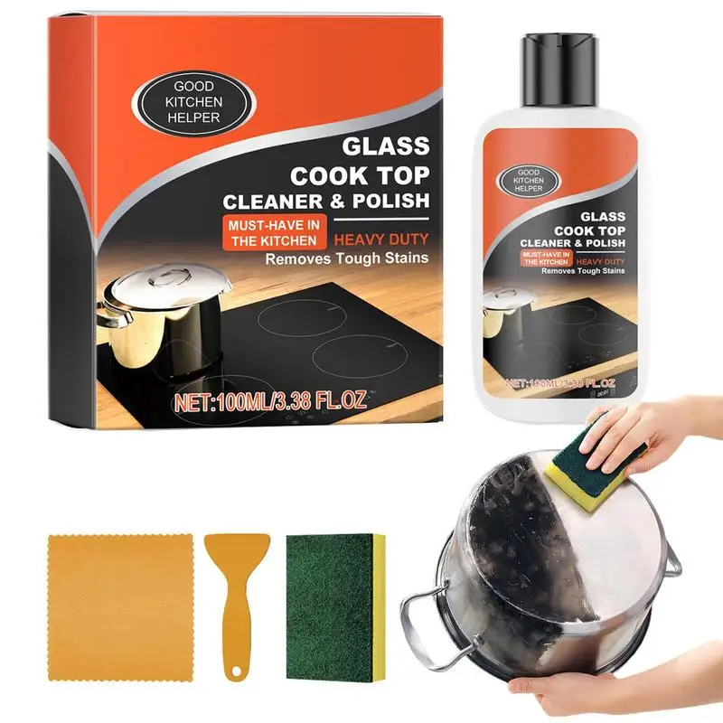 Cook Top Cleaning Kits Non-Scratch Cooktop Cleaner Heavy Duty Glass Cleaning Kit Non-Abrasive Ceramic Kitchen Degreaser Stove