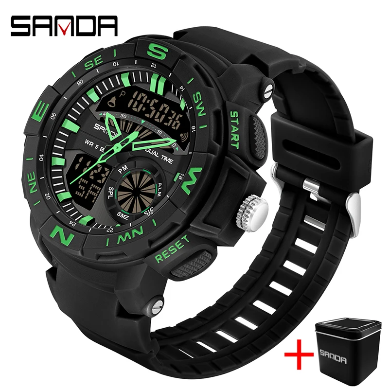 SANDA 2022 New Watches For Men 50M Waterproof LED Clock Alarm Reloj Hombre Dual Display Wristwatch Sport Military Quartz Watch