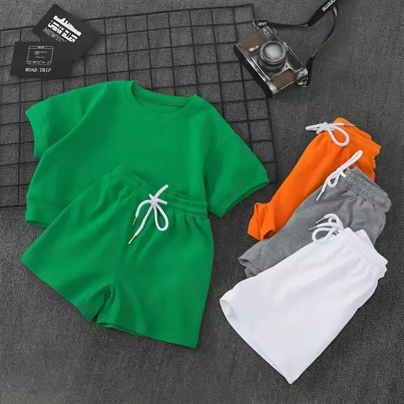 

Новинка 2023, летний детский костюм с коротким рукавом, футболка и шорты для мальчиков + штаны, комплект детской одежды, детская одежда