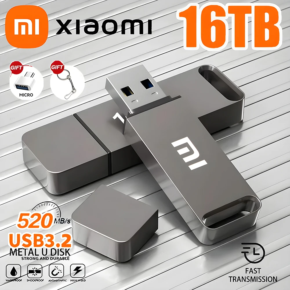Flash Drive Xiaomi 16TB 2TB USB 3.2 High Speed Transfer Metal Type C Flash SSD Portable Mini Pen Drive Memory Waterproof U Disk flash drive