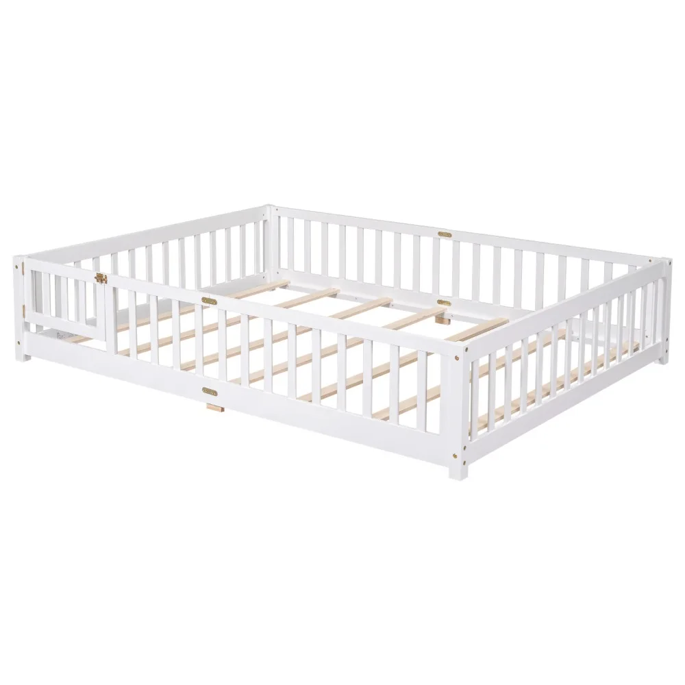 

Queen Size Toddler Floor Bed with Safety Guardrails, White Children's Bed