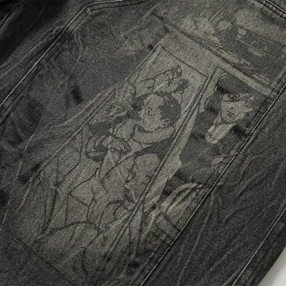 Anime Graphic Vintage Denim Shorts Men Summer Retro Shorts Streetwear Harajuku Hip Hop Jeans