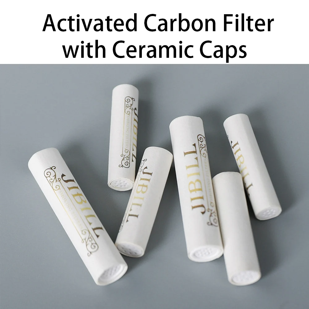 Activated Carbon Filter 6X26MM Activated Carbon Filter with Both Ceramic Caps 50PCS Per Box Smoking Pipe Extra Slim 6MM Activated Charcoal Filters