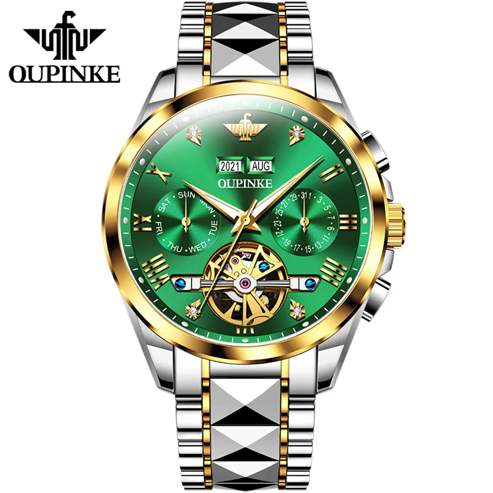 

OUPINKE 3186 Automatic Men's Watches Mechanical Self-Wind Luxury Business Wristwatch Diamond Tungsten Steel Sapphire Calendar
