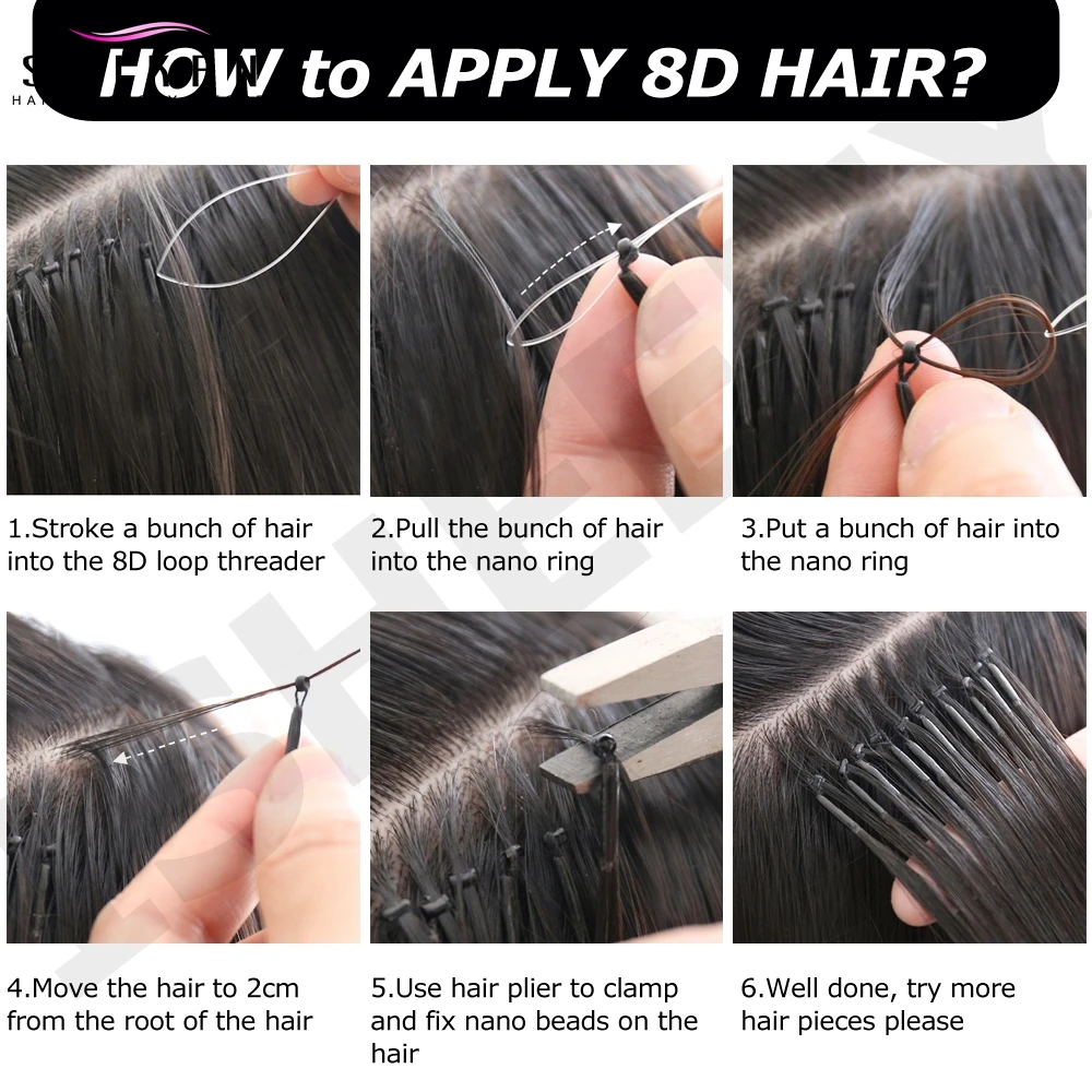 8D Human Hair Extensions 12" 16" 20" Nano Ring Link Extensions 0.6g/s Machine Remy Human Microlink Beads Hair 30G
