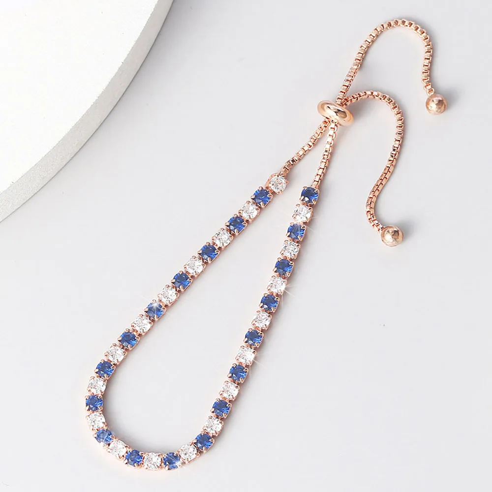 Adjustable Tennis Bracelets for Women Blue Shiny Zirconia Crystal