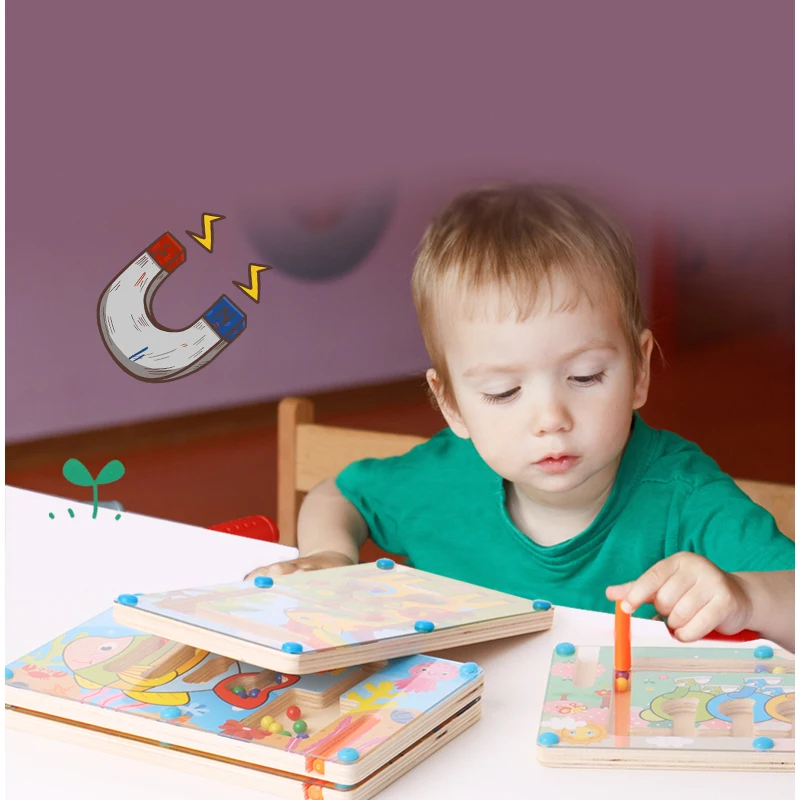 Kids Toys Magnetic Maze Puzzle Game Montessori Toys for Children Animal Wooden Puzzle Board Games Educational Toys for Boys Girl 3