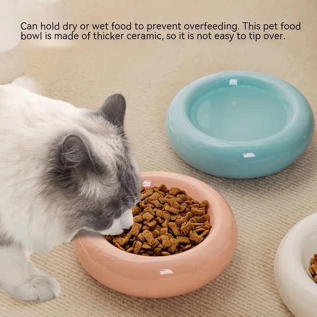 Cat Bowl Ceramic Cat Bowl Dish Pet Bowl Donut Shape Cat Food Bowl Anti-Fall Flip Bowl Non-slip Multiple Colors Shapes Snack Bowl 4