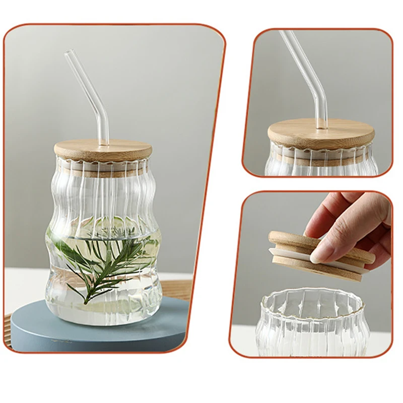 1pc Glass Tumbler, Minimalist Wooden Lid Drinking Cup With Straw For  Outdoor