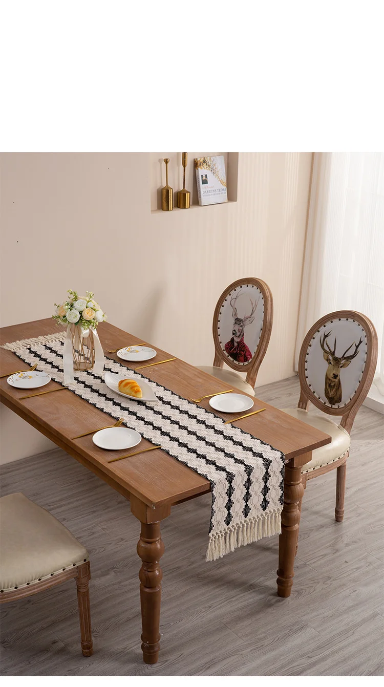 Nouveau drapeau de table tissé en coton, décoration assortie de couleur de gland, nappe longue bande, armoire à chaussures, armoire d'entrée_voghion.com