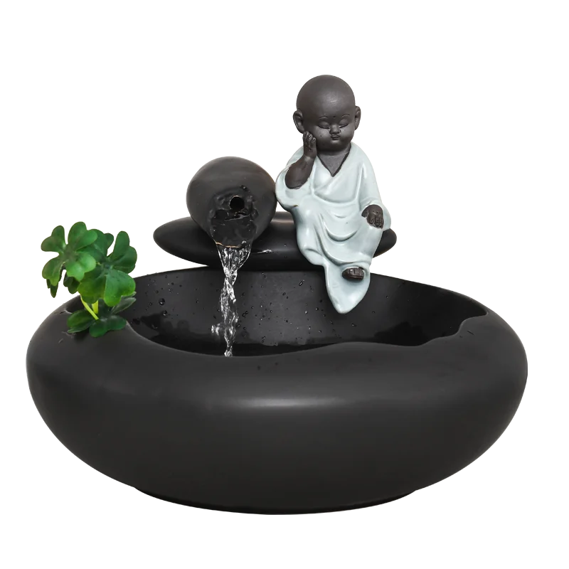 

Ceramic Flowing Water Ornaments Little Monk Creative Fountain Chinese Zen Office Living Room Desktop Humidification