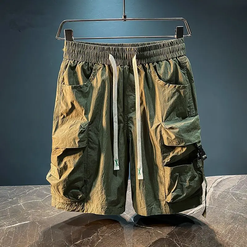 Men's Bermuda Cargo Shorts Solid Elastic Waist Quickly Do