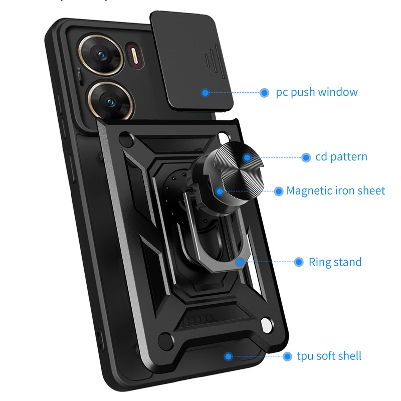 Durable Armor Phone Case with Lens Protection & Ring Holder