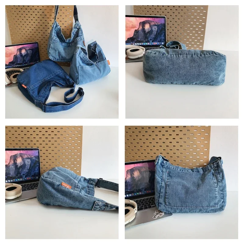 New Jeans Women's Bag Vintage Eco Bag Denim Messenger Bag Y2K Shoulder Cross Bag Shopping Korean Satchels Quilted Handbag Travel