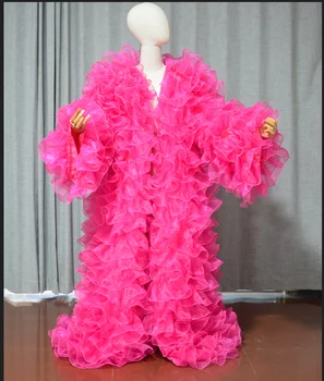 Amazing Layered Organza Long Jacket Puffy And Long Full Sleeves Cape Vest Outfit Party fashion stage drag queen Coat cloak 1