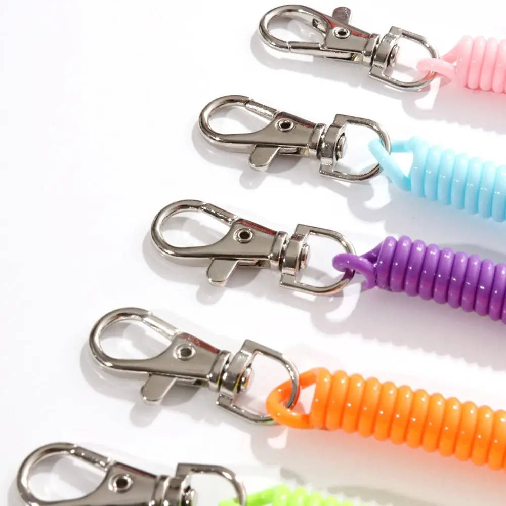 탄성 금속 Carabiner 안티-분실 열쇠 고리 스프링 매는 밧줄 손목 코일 나선형 스트레치 키 체인 키 코드 걸쇠 스프링 로프 열쇠 고리