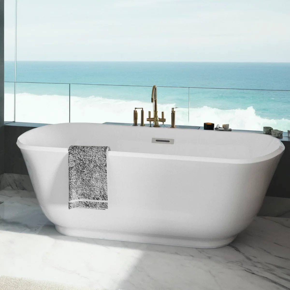 Acrylic Alcove Freestanding Soaking Bathtub 3