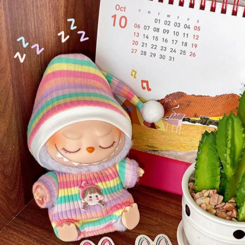 17cm Mini Plush Doll'S Clothes Outfit Accessories For Korea Kpop Labubu Idol Sitting Party V1 V2 Autumn onesie hat set Clothing 5