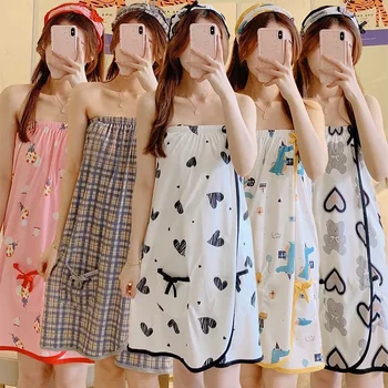 2023 여름 코튼 프린트 섹시한 레이스 랩 가슴 목욕 타월 가운 여성용 귀여운 보우 잠옷 목욕 가운 나이트 가운 홈 나이트 드레스