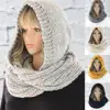 Integrated Hood And Scarf  Women Fashionable Hooded Bib Solid Color Wool Hat Scarf Autumn Winter Warm Knit Scraf Cap Neck Wrap