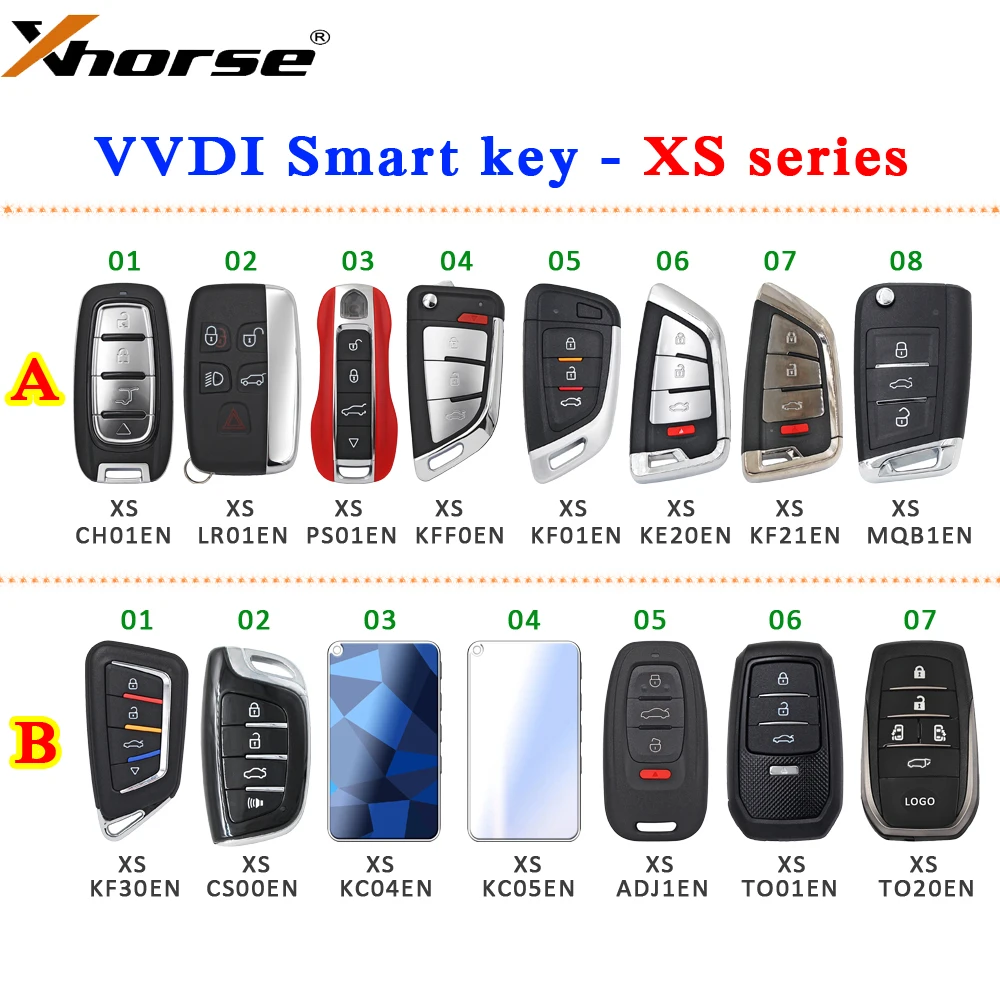 

XHORSE VVDI XS Series Proximity Smart Key XSKF01EN XSCS00EN XSMQB1EN XSKF20EN or XM38 XSKFF0EN XSCH01EN XSPS0EN XSLR01EN English