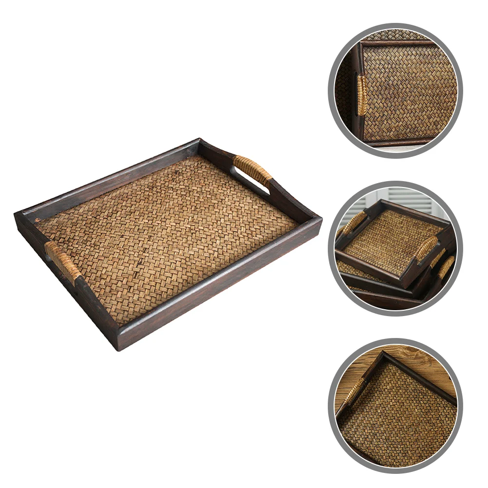 

Thai Rattan Tray Jewelry Tea Household Wooden Rectangular Restaurant Water Cup Bread for Eating Fruit Serving Dish