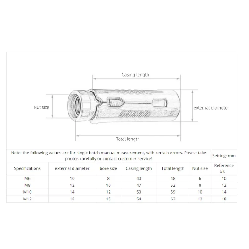 M6 M8 M10 M12 SUS Fish Scale Tube Three-piece one-piece Internal Expansion Bolt Concrete Anchor Screw 1-5pcs