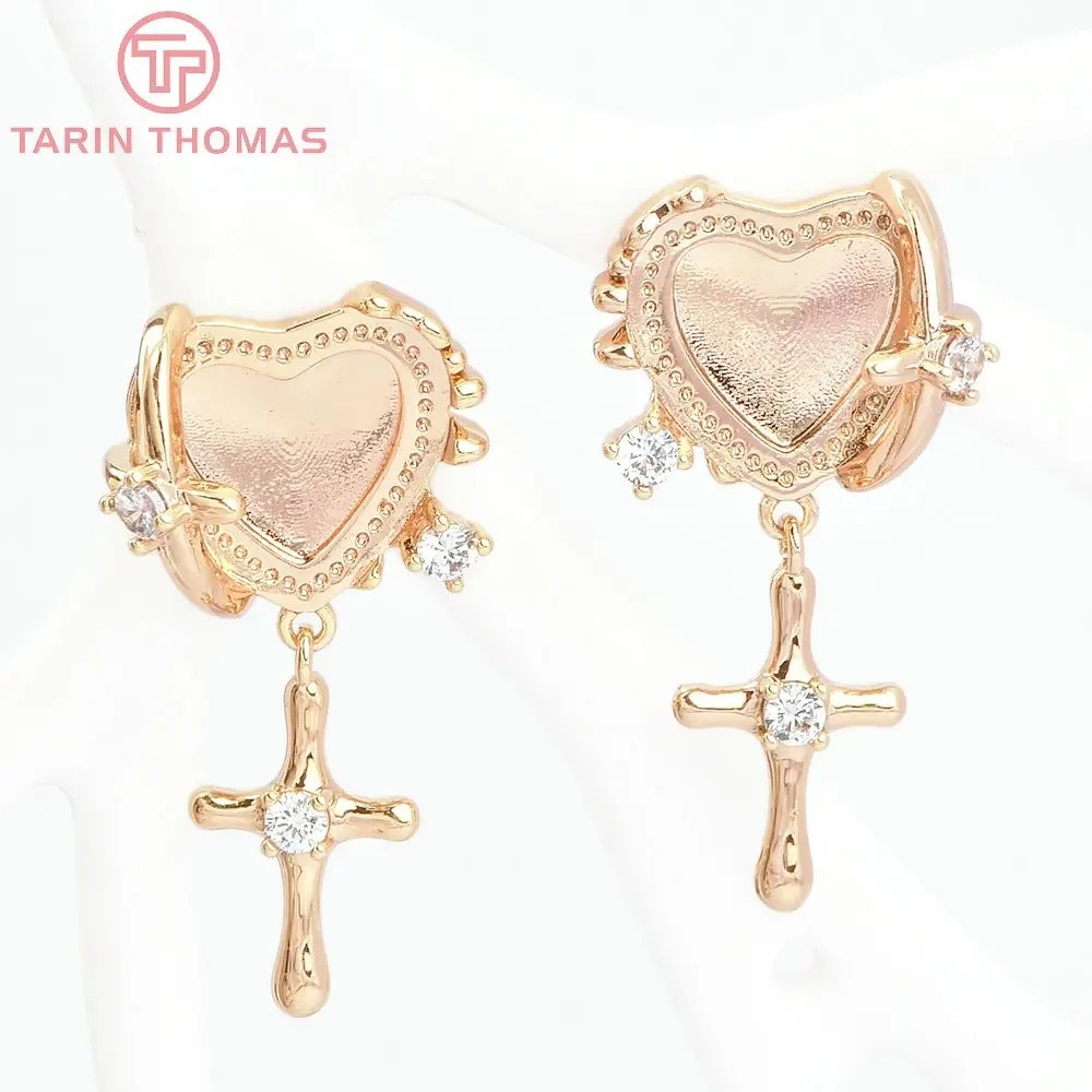 

(6138) 4PCS 16x31MM 24K Gold Color Brass with Zircon Heart Shaped Symmetrical Stud Earrings High Quality Diy Jewelry Findings