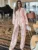 Lace Hollow Out Printed 2 Piece-Set Trousers Female See-Through Sexy See-Through Shirts And Fashion Women's Pants Outfits
