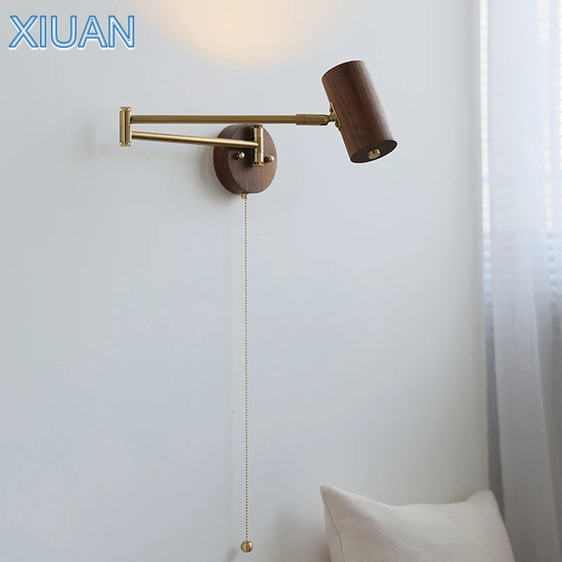 

Wabi-sabi Style Swing Long Arm Wall Lights with Switch Adjustable Foldable Arm Reading Wall Lamp for Study Bedroom Bedside Decor