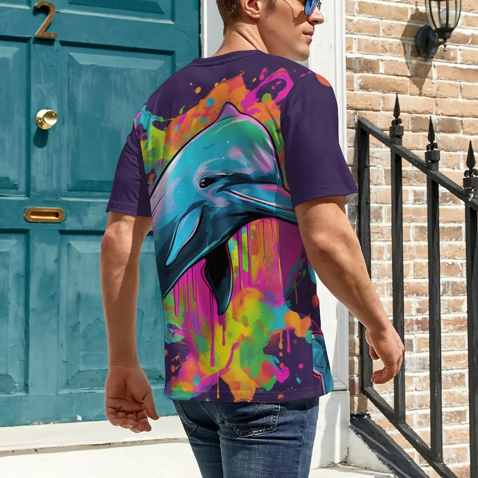 Dolphin T Shirt Grafitti Drippy Art Trending T Shirts Man Casual Tee Shirt  Summer Short Sleeve Custom Clothes Large Size