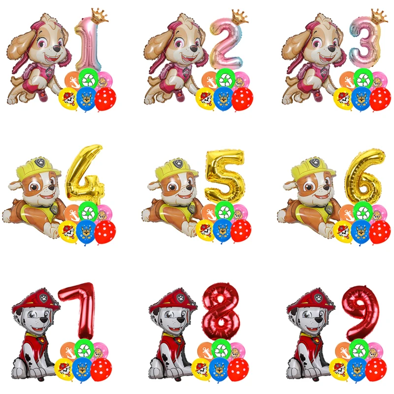 Paw Patrol Dog Balloon Lovely Dog Skye Macerie Film In Alluminio Palloncini Numerati Boy Girl Birthday Party Decoration Balloon Set