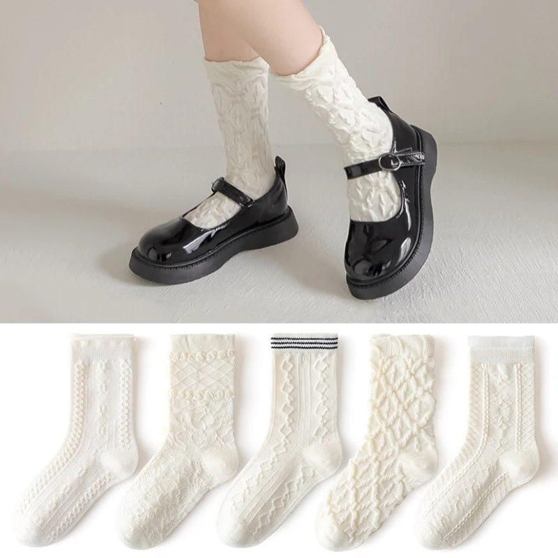 

5 Pairs Autumn Winter Children Girls Retro Long Socks Black White Student Uniform Sock Mid Calf Baby Kids Lolita Princess Socks