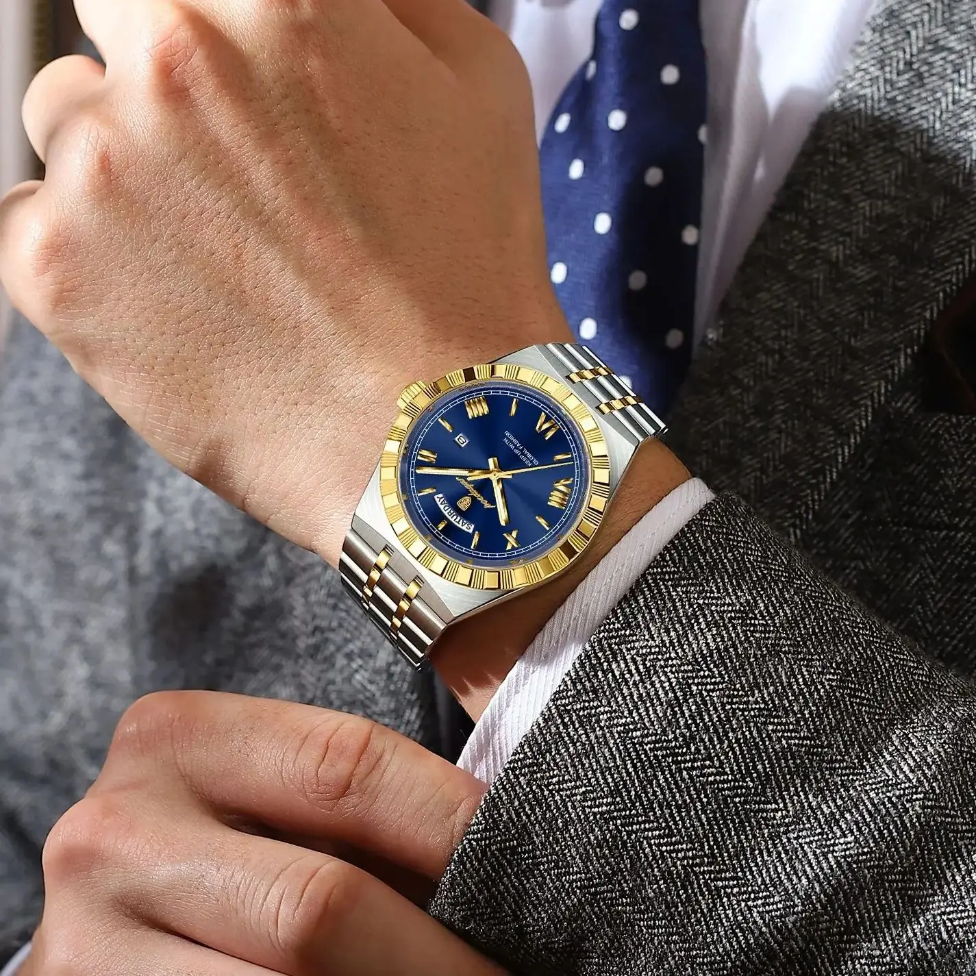 POEDAGAR موضة ساعات للرجال تاريخ الأسبوع مقاوم للم...