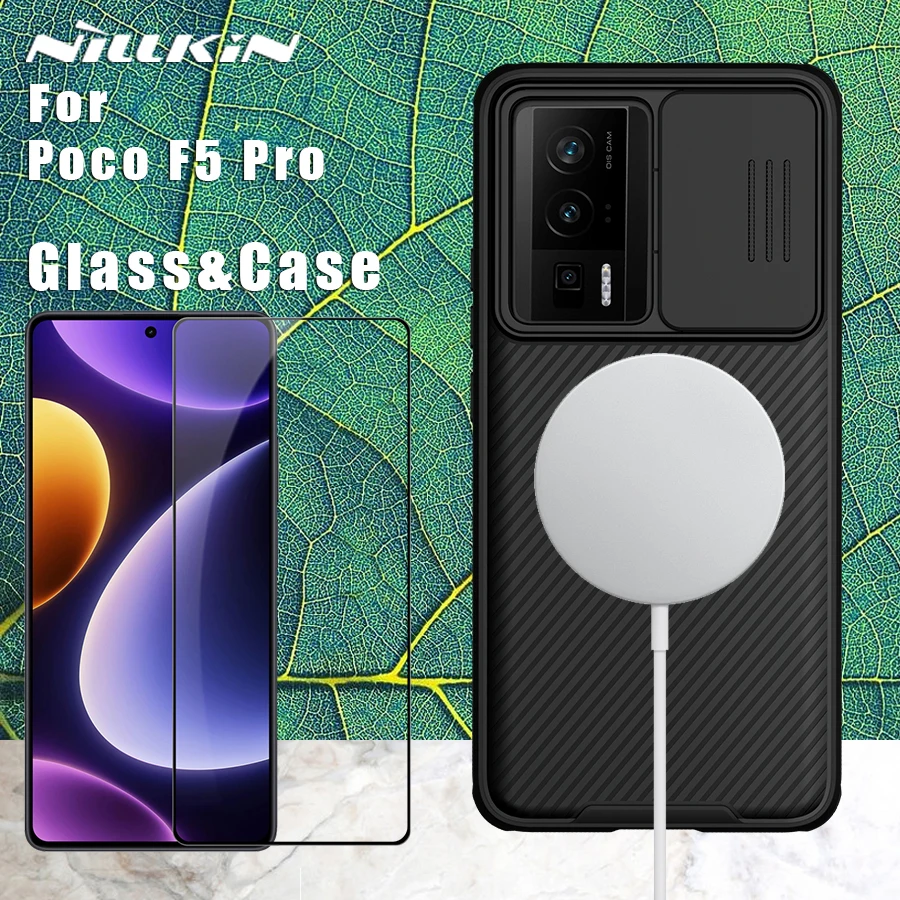 

Nillkin for Xiaomi Poco F5 Pro 5G Case Tempered Glass Lens Magnetic Adapt Magsafe Camera Protection full Back Cover