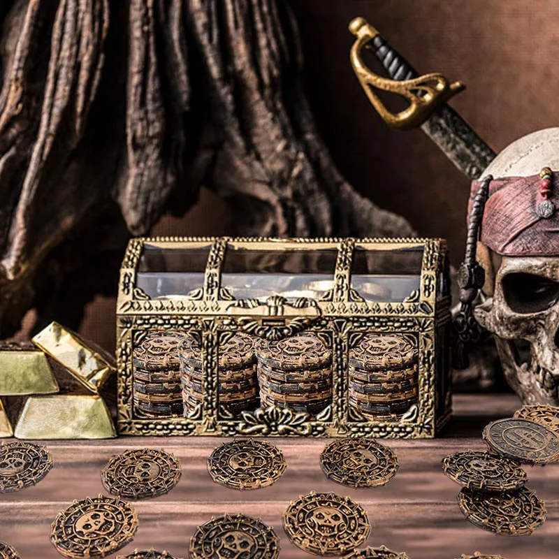 10/50PCS Piraten Münzen Kunststoff Metall Gold Münze Party Cosplay Kostüm Requisiten Schatztruhe Dekoration Geschenk Halloween Zubehör – Detail 3
