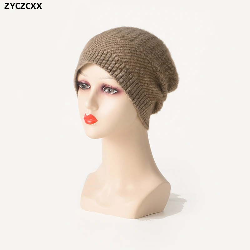 

100% Goat Cashmere Knitted Hat For Men And Women 2023 Winter New High Quality Floral Hat For Women Outdoor Warm Men's Skullcap