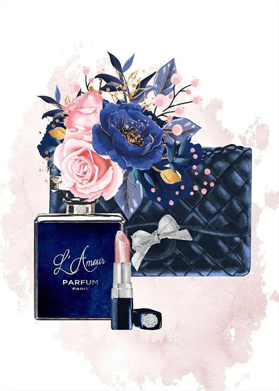 5D AB Diamond Painting Blue High Heels Bag Perfume Girl Book Fashion Art Poster Cross Stitch Kit DIY Diamond Mosaic Home Decor 