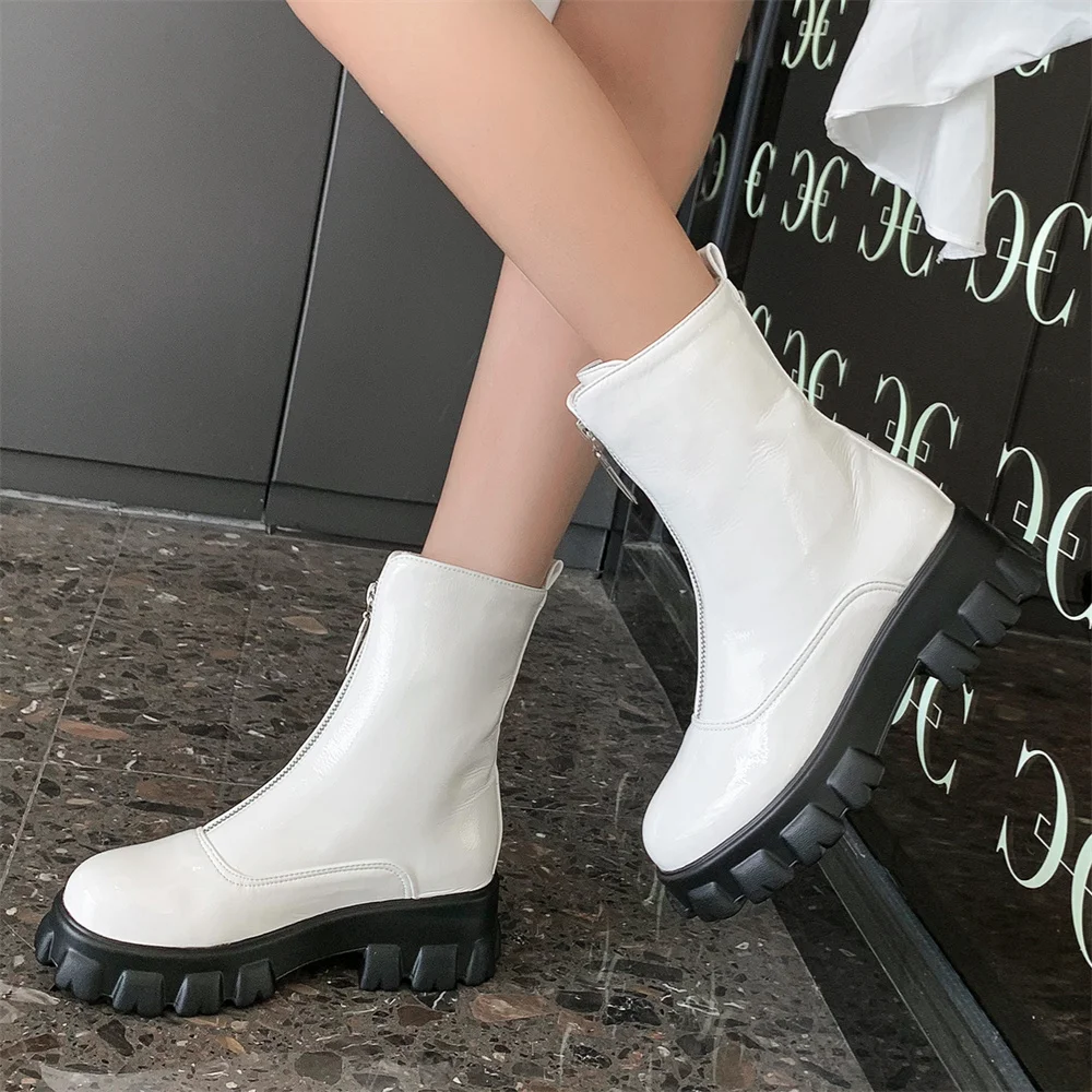 

Women Boots 2022 Trend Designer Luxury Punk Gothic Platform High Heel Round Head Plus Size Front Zipper Low Tube Boots