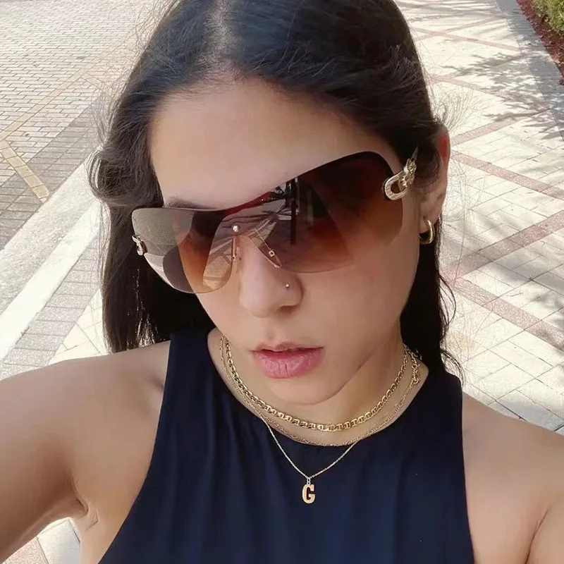 YURERSH Einteilige randlose Sonnenbrille für Damen, 2000er-Jahre, Y2k, Baby-Herz-Sonnenbrille für Damen, umlaufende Sonnenbrillen_voghion.com