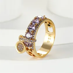 Elegant Royal Blue Stone Ring in Yellow Gold - Luxury Women's Wedding and Engagement Jewelry Gift - 6 (Gold Purple)