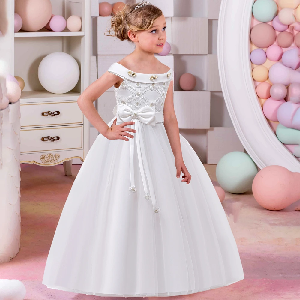 Vintage Kids Bridesmaid Princess Dress For Girls Lace Ball Gown