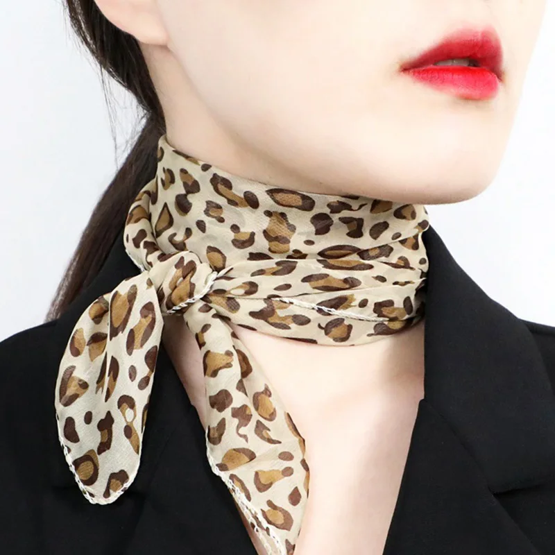Fashion Leopard Print Square Silk Scarf 60x60cm Summer Thin Chiffon Shade Sunscreen Scarves Neck Guard Woman's Shawl V18 3