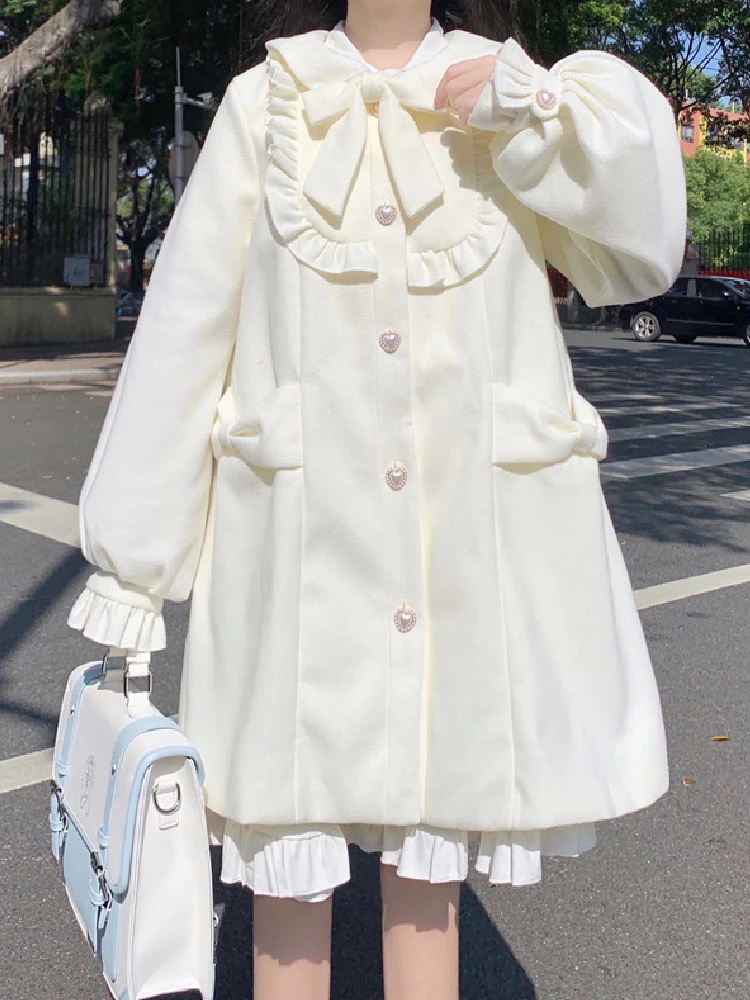 Abrigos blancos de estilo Preppy para mujer, chaqueta gruesa de felpa con lazo para mantener el calor, ropa de abrigo para Otoño e Invierno| | AliExpress