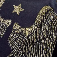 300 catties fashion wear rhinestone diamond tiger head back wings diamond black women's short-sleeved T-shirt top - Image 5