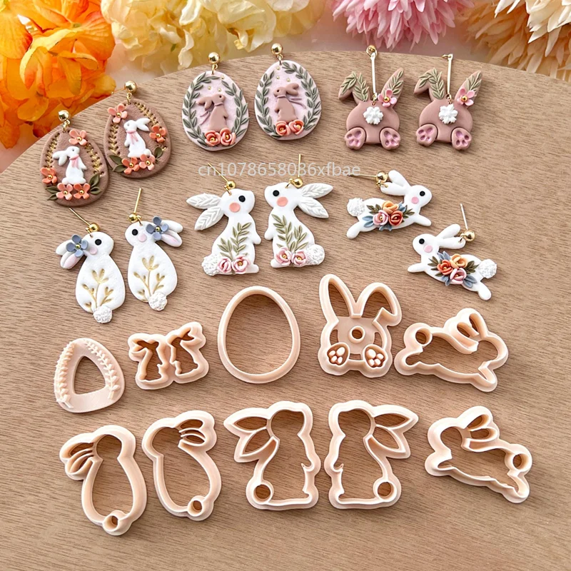 Polymer Clay Cutter 1 Pair Easter Days Rabbite Cartoon Bunny Shaped Dangle DIY Earring