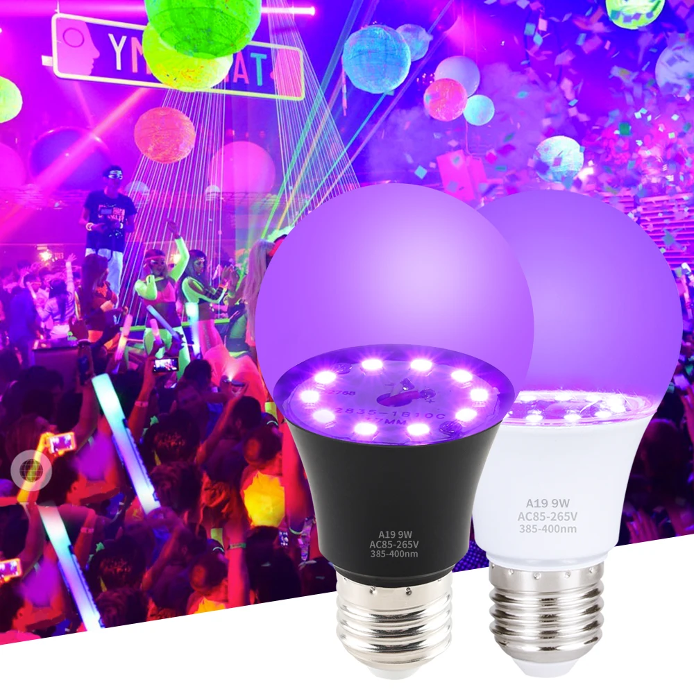 

9W LED Black Bulb, 385-400nm, E26 E27 Black LED Bulb for Black Light Parties, Fluorescent Posters, Body Paint, Halloween