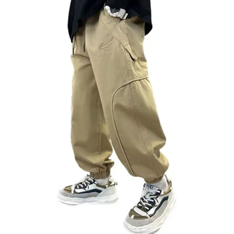 

Teen Boys Spring Autumn Sweatpants 2023 Child Khaki Sport Casual Pants Kids Running Loose Trousers Size 5 6 8 9 10 12 14 Years