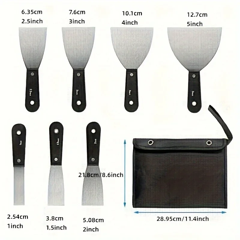 7pcs Stainless Steel Putty Knife Set with Durable Storage Bag - Perfect for Drywall, Paint Scraping & Wall Repair 5